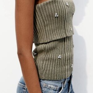 Jeweled Beaded Off the Shoulder Knit Top by ZARA